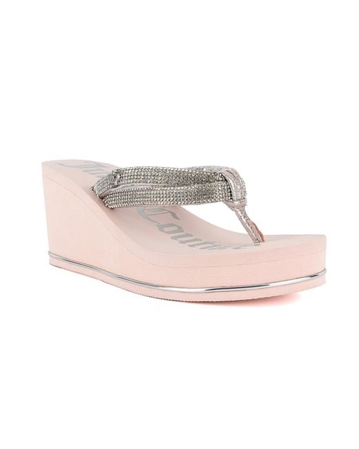 Juicy Couture Pink Unwind Rhinestone Platform Wedge Sandals
