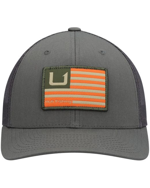 HUK Gray S And Bars Trucker Snapback Hat for men