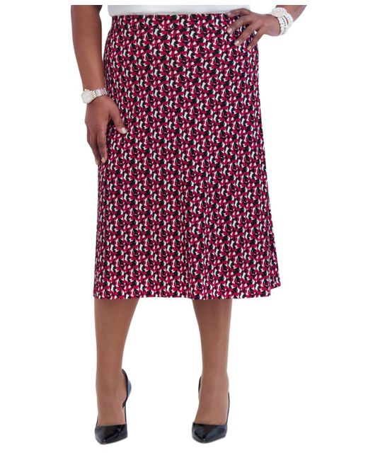 Kasper Red Printed Ity Pull-on A-line Skirt