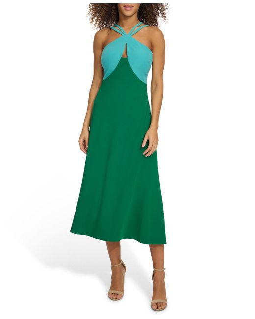 Siena Jewelry Green Strappy Colorblocked A-line Midi Dress