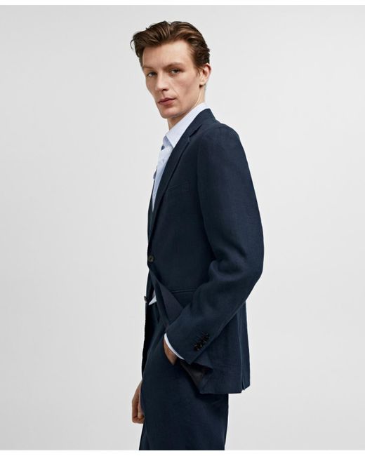 Mango Blue 100% Linen Slim-fit Suit Blazer for men