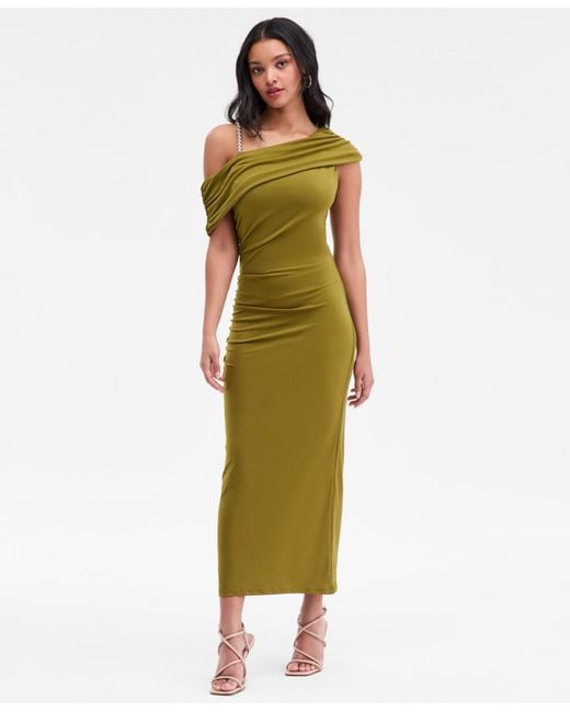 Rachel Roy Asymmetrical Drape Beaded Strap Midi Dress in Green | Lyst