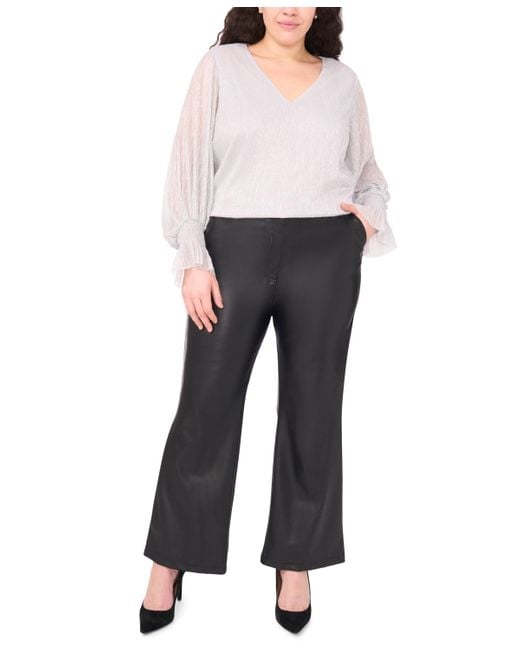 Vince Camuto Gray Plus Size Metallic V-neck Blouse