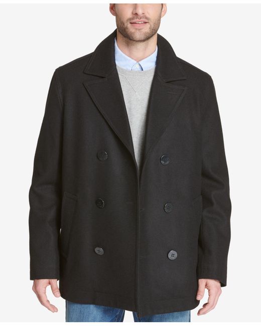 Tommy Hilfiger Synthetic Big & Tall Peacoat With Scarf in Black for Men - Lyst