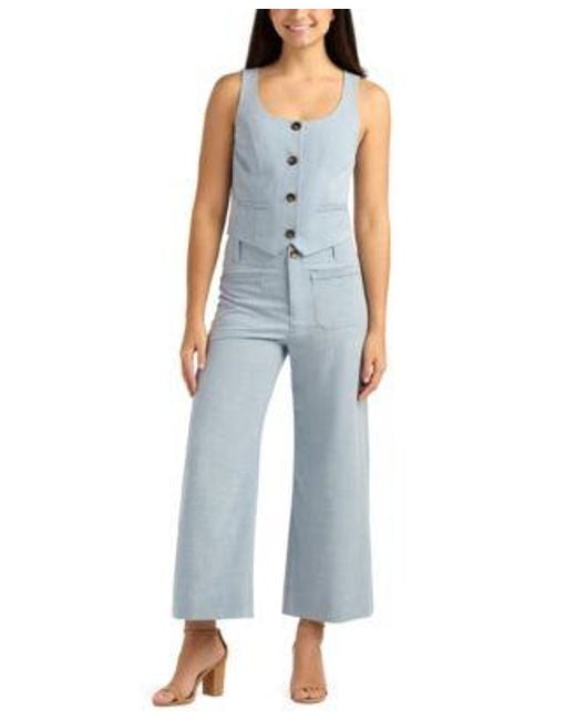 Bcx Blue Suiting Button Front Vest Cropped Pants Set