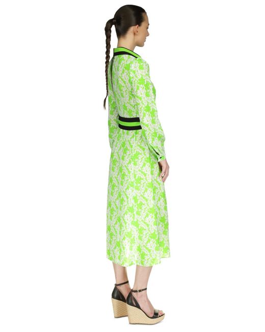 Michael Kors Green Michael Palm Printed Belted Midi Dress