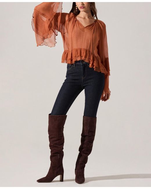 Astr Brown Margaery V-neck Top