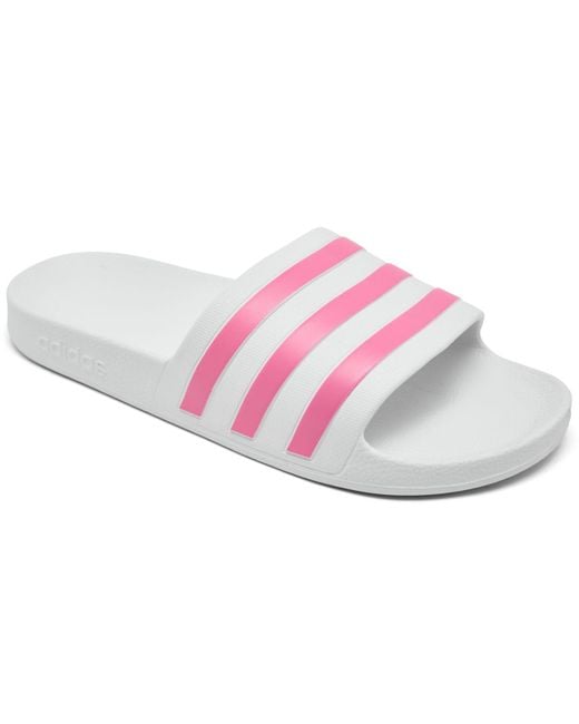 adidas Synthetic Originals Adilette Aqua Slide Sandals From Finish Line in Cloud White, Rose 