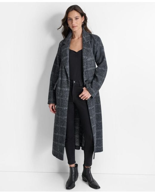 DKNY Gray Belted Long-sleeve Robe Coat
