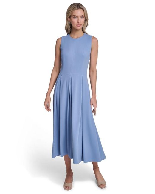Calvin Klein Sleeveless Pleated Midi Dress in Natural | Lyst