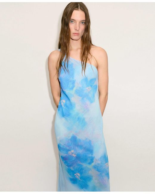 Mango Women's Blue Asymmetrical Floral Scarf Dress - www.stlouis.ac.tz