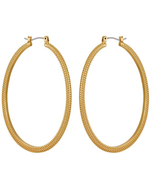 Guess Metallic Tone Textured Large Hoop Earrings