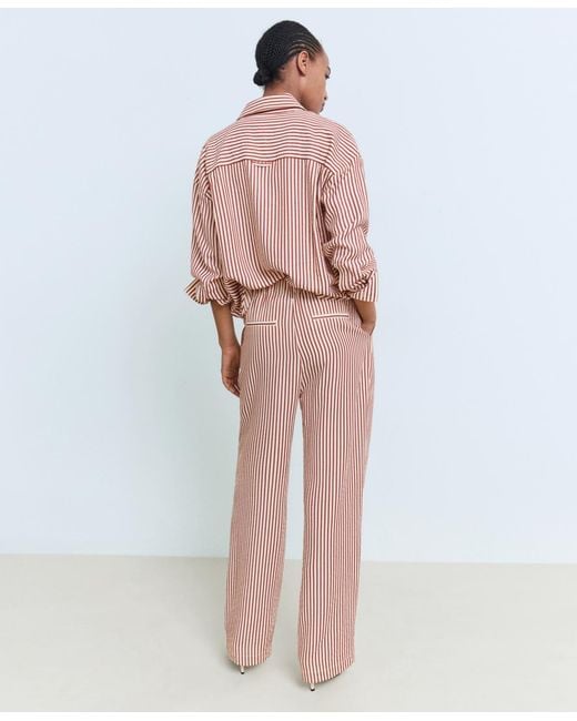 Mango Pink Pleated Striped Pants