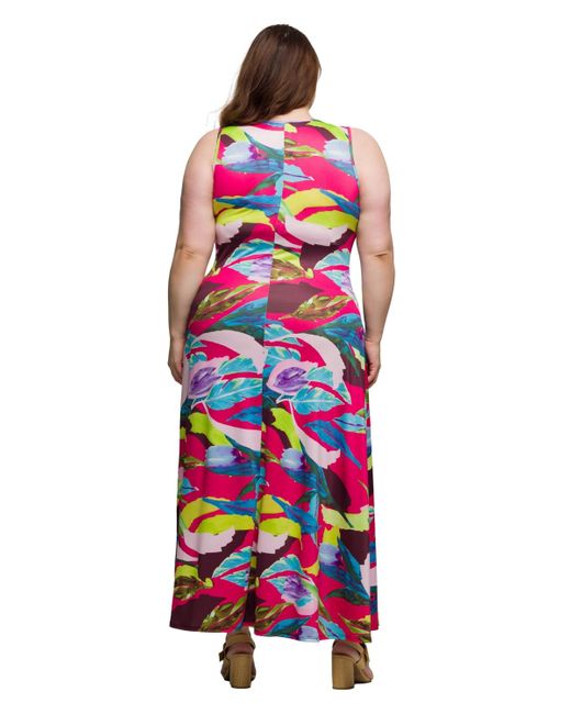 24seven Comfort Apparel Red Plus Size Scoop Neck A-line Sleeveless Maxi Dress