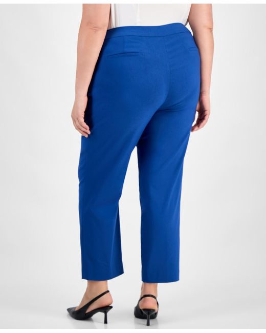 Kasper Blue Plus Size High Rise Straight Leg Pull-on Pants