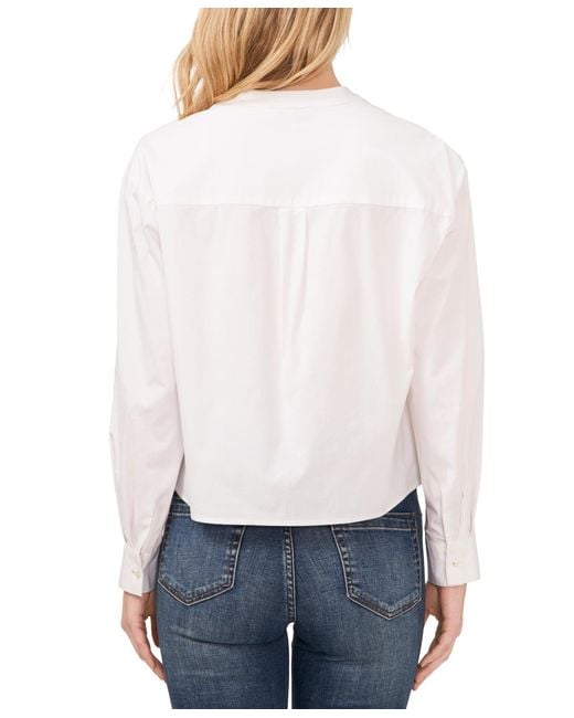 Cece White Ruffled Button-front Long-sleeve Cropped Blouse