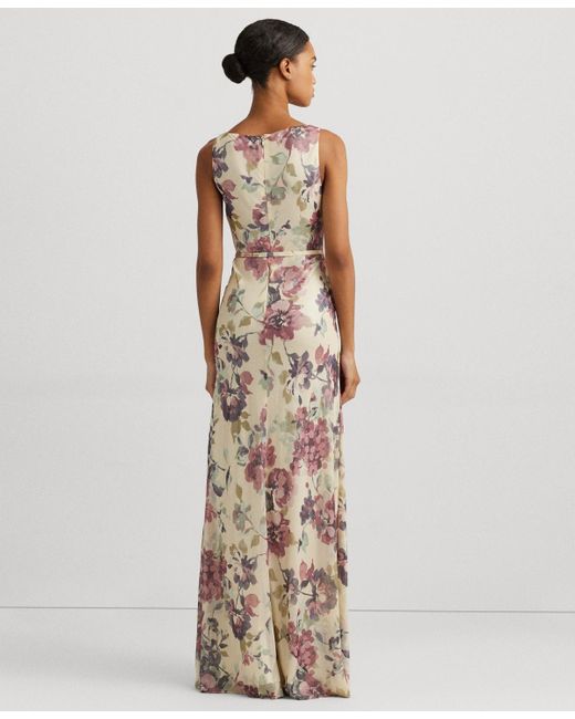 Lauren by Ralph Lauren Metallic Floral Chiffon Gown