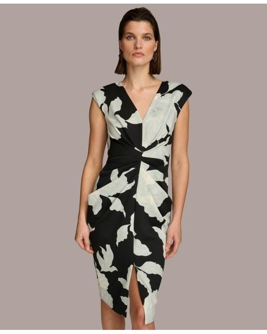 Donna Karan Natural Cap-sleeve V-neck Scuba Dress