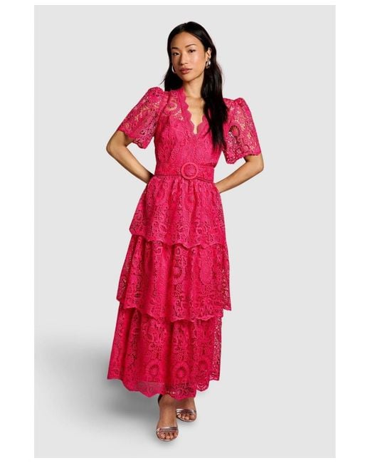 Coast Short Sleeve Tiered Lace Midi Dress | Lyst