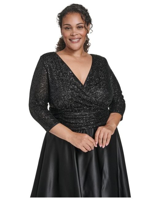 Jessica Howard Plus Size 3/4-sleeve V-neck Dress in Black | Lyst