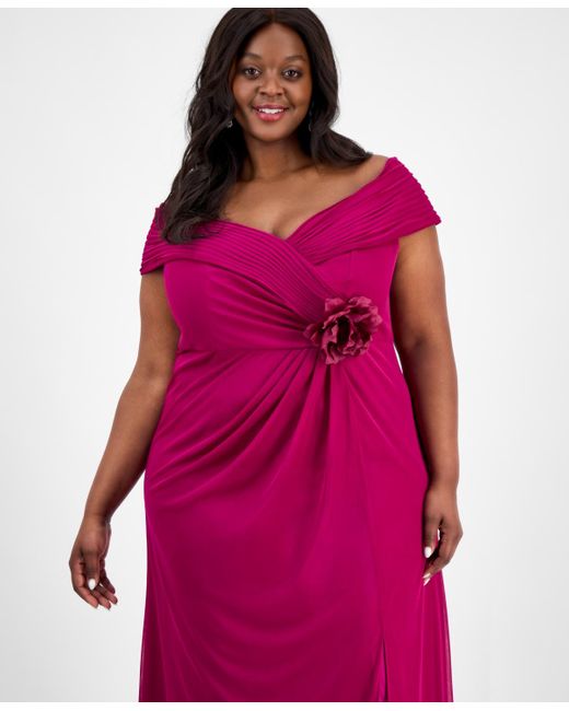 Alex Evenings Pink Plus Size Rosette-trim Slit-front A-line Dress