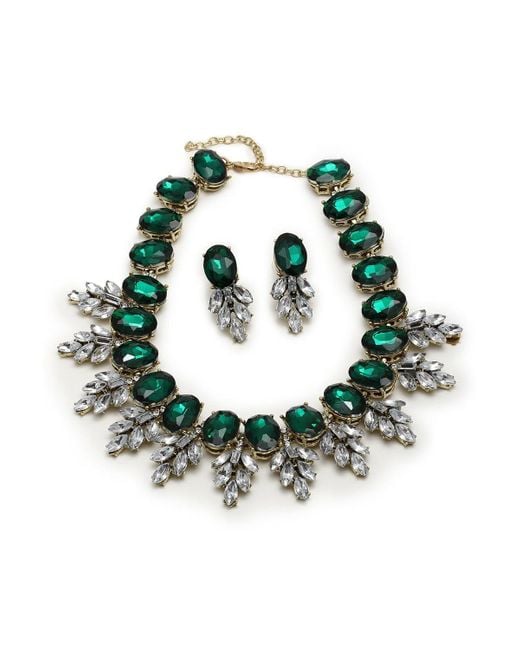 SOH Green Gold Plated Designer Stone Jewellery Set