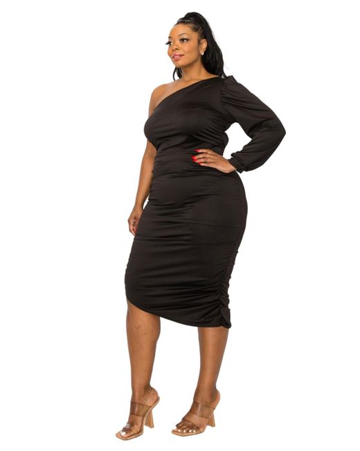 L I V D Black Plus Size Gaia Asymmetrical Bodycon Dress