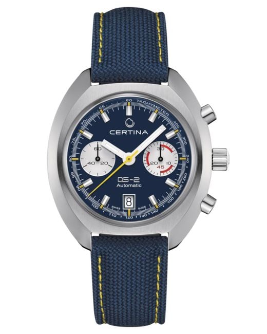 Certina Swiss Automatic Chronograph Ds-2 Blue Synthetic Strap Watch 43mm for men