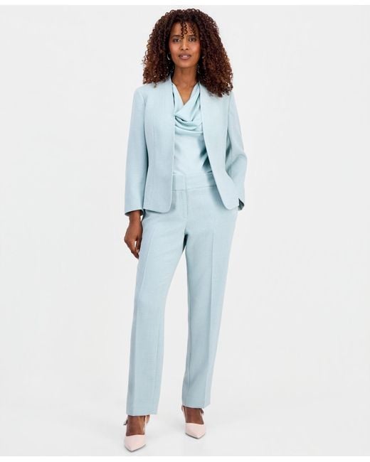 Kasper Blue Collarless Open-front Blazer