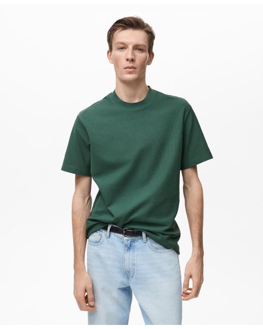 Mango Green Regular-fit Textured T-shirt for men