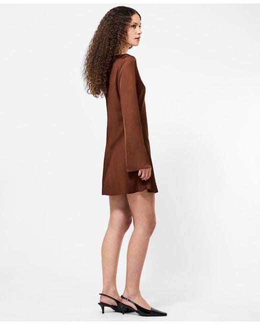 French Connection Brown Ennis Satin Long Sleeve Mini Dress