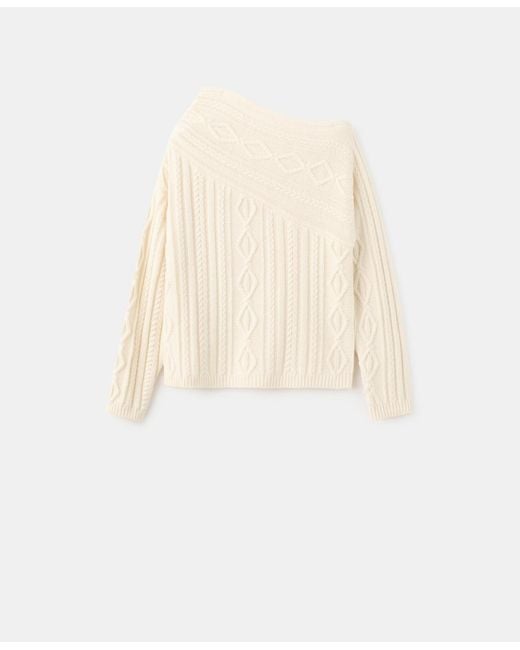 Mango White Braided Wool-blend Sweater