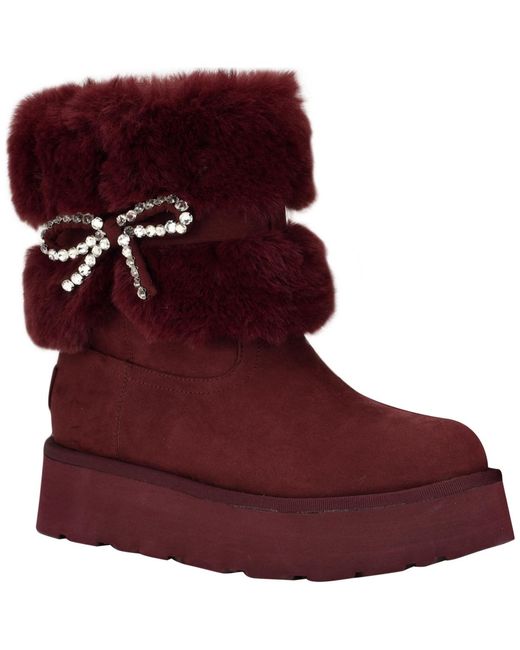 Guess Red Dowry Rhinestone Bow Winter Boot