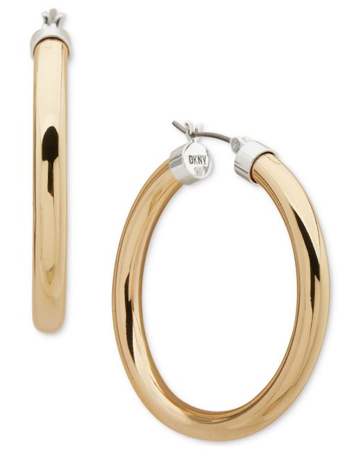 DKNY Metallic Two-tone Tube Clicktop Medium Hoop Earrings