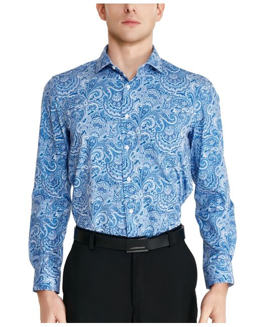 Tallia Blue Slim-fit Paisley Dress Shirt for men