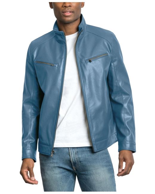 Michael Kors Blue Perforated Faux Leather Hipster Jacket for men