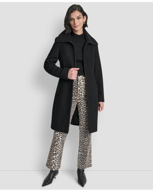 DKNY Black Collared Neck Belted Coat