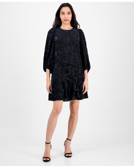 Anne Klein Black Petite Balloon Sleeve Burnout Velvet Dress