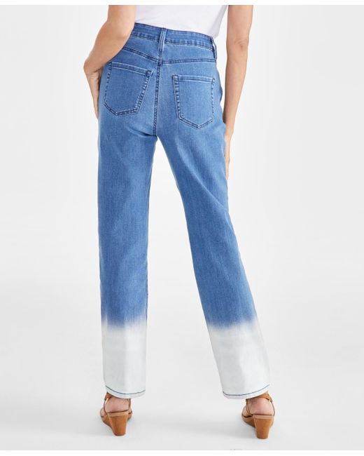 Style & Co. Blue Petite High Rise Dip-dye Straight-leg Jeans
