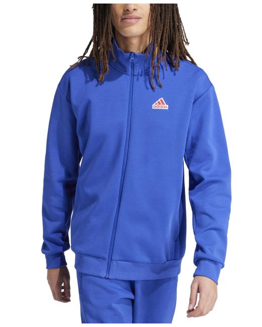 Adidas Blue Zip-front Logo Graphic Track Jacket for men