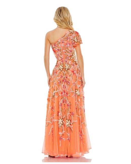 Mac Duggal Orange One Shoulder Embellished A-line Gown
