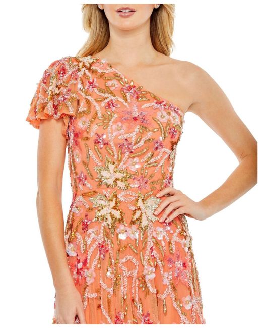 Mac Duggal Orange One Shoulder Embellished A-line Gown