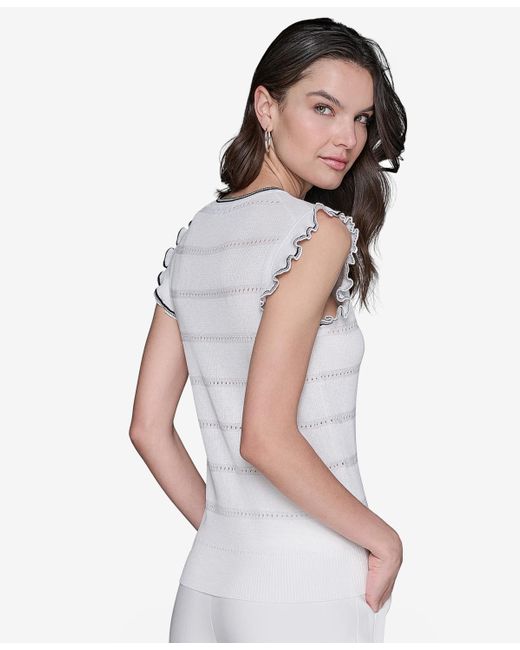 Karl Lagerfeld White Pointelle Knit Sleeveless Top