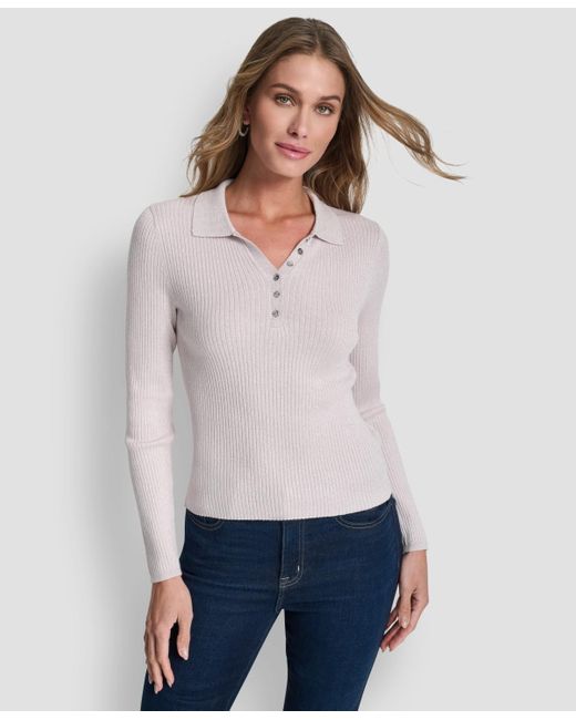 DKNY White Ribbed Long-sleeve Sweater