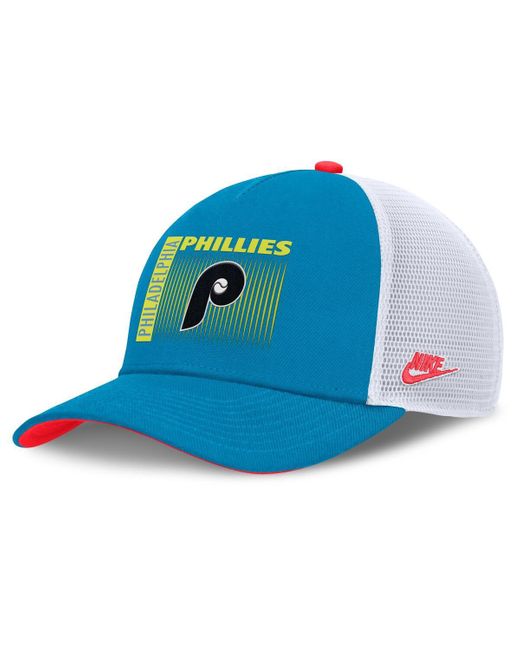 Nike Blue Philadelphia Phillies Neon 90s Rise Structured Performance Adjustable Trucker Hat for men