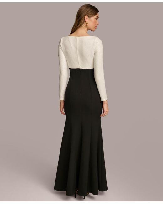 Donna Karan White Long-sleeve Sequin Top Gown