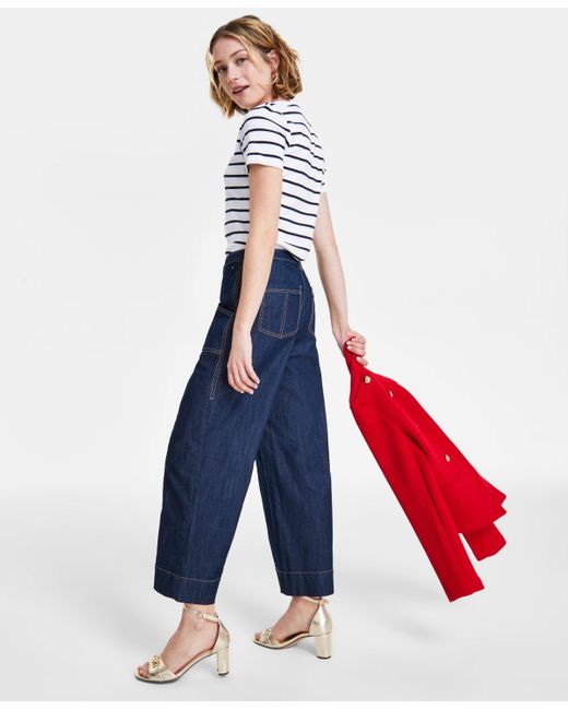 Tommy Hilfiger Blue High-rise Wide-leg Ankle Jeans