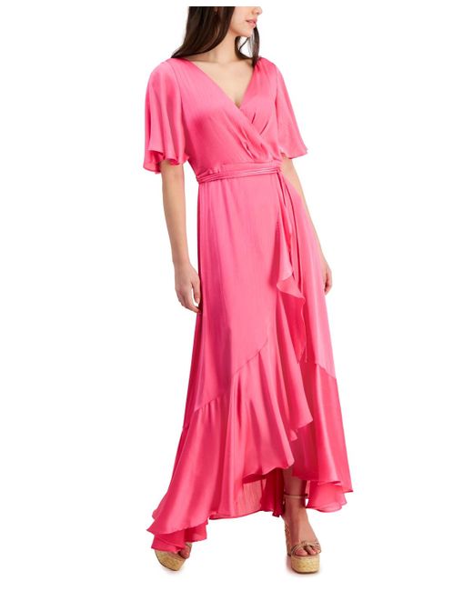 Taylor Pink Flutter-sleeve High-low A-line Dress