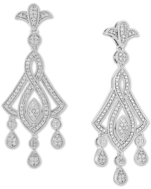 Macy's Metallic Diamond Openwork Chandelier Drop Earrings (1/2 Ct. T.w.) In Sterling Silver