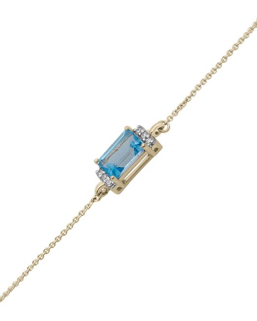 Macy's Blue Topaz And Diamond Accent Octagon Bolo Bracelet In 14k Yellow Gold Over Sterling Silver